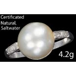 EDWARDIAN CERTIFICATED NATURAL SALTWATER PEARL AND DIAMOND RING