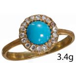 ANTIQUE TURQUOISE AND DIAMOND CLUSTER RING