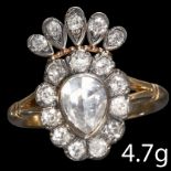 FINE ANTIQUE DIAMOND HEART CLUSTER RING