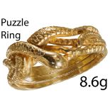 RARE AND UNUSUAL 4-BAND SNAKE PUZZLE RING