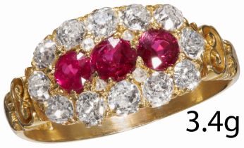 A RUBY AND DIAMOND CLUSTER RING