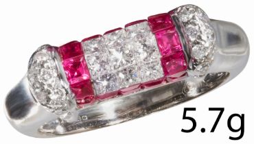 RUBY AND DIAMOND PART INVISIBLE SET RING