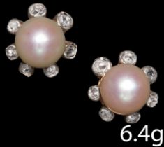 ANTIQUE PAIR OF PEARL AND DIAMOND EARRINGS.