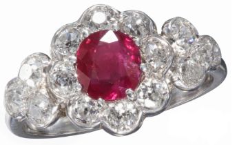 RUBY AND DIAMOND CLUSTER RING