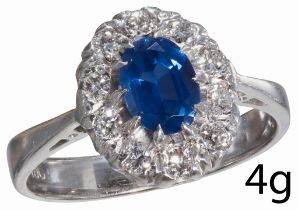 SAPPHIRE AND DIAMOND CLUSTER RING