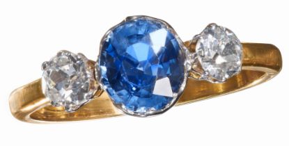 SAPPHIRE AND DIAMOND 3-STONE RING