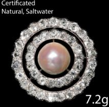 NATURAL SALTWATER PEARL AND DIAMOND BROOCH