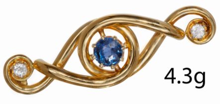 SAPPHIRE AND DIAMOND BROOCH