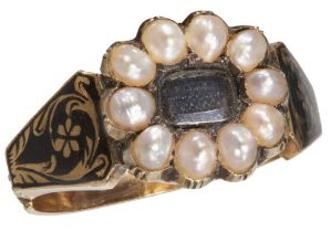 GEORGIAN PEARL AND ENAMEL MEMORI RING