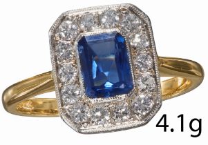 ART DECO SAPPHIRE AND DIAMOND CLUSTER RING