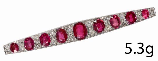 ANTIQUE RUBY AND OLD CUT DIAMOND BAR BROOCH