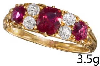 FINE RUBY AND DIAMOND 5-STONE RING