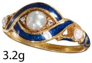 ANTIQUE ENAMEL AND PEARL RING