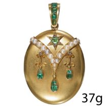 VICTORIAN EMERALD AND PEARL LOCKET PENDANT