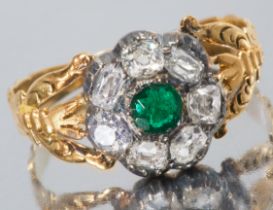 ANTIQUE EMERALD AND DIAMOND CLUSTER RING