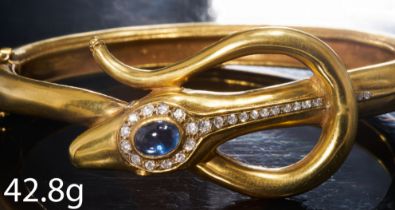 FINE SAPPHIRE AND DIAMOND GOLD SNAKE BANGLE