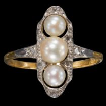 ART-DECO PEARL AND DIAMOND RING.