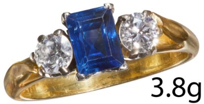 SAPPHIRE AND DIAMOND THREE STONE RING