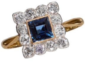 ART-DECO SAPPHIRE AND DIAMOND CLUSTER RING