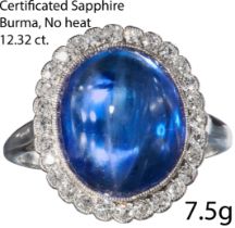 IMPORTANT AND STUNNING CERTIFICATED 12.32 CT. BURMA SAPPHIRE AND DIAMOND CLUSTER RING