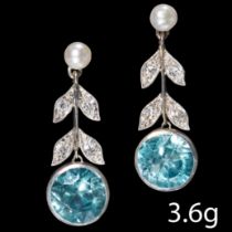 ZIRCON, PEARL AND DIAMOND EARRINGS.