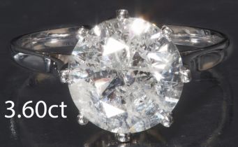 A LARGE IMPRESSIVE 3.60 CARAT DIAMOND SOLITAIRE RING