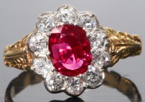 ANTIQUE RUBY AND DIAMOND CLUSTER RING