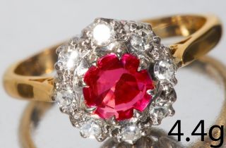 RUBY AND DIAMOND CLUSTER RING