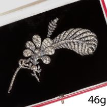 RARE ANTIQUE DIAMOND FEATHER AIGRETTE OR TURBAN ORNAMENT BROOCH