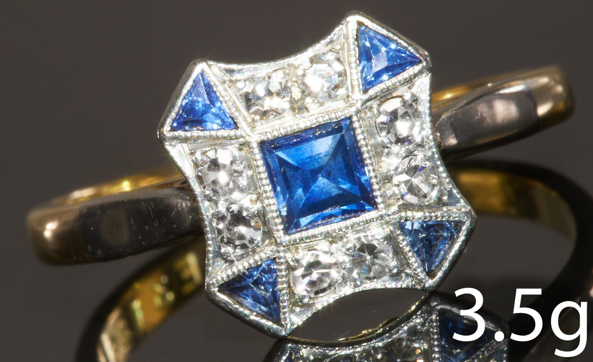 ART-DECO SAPPHIRE AND DIAMOND CLUSTER RING