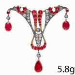 FINE ANTIQUE RUBY AND DIAMOND BROOCH