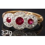 RUBY AND DIAMOND TRIPLE CLUSTER RING