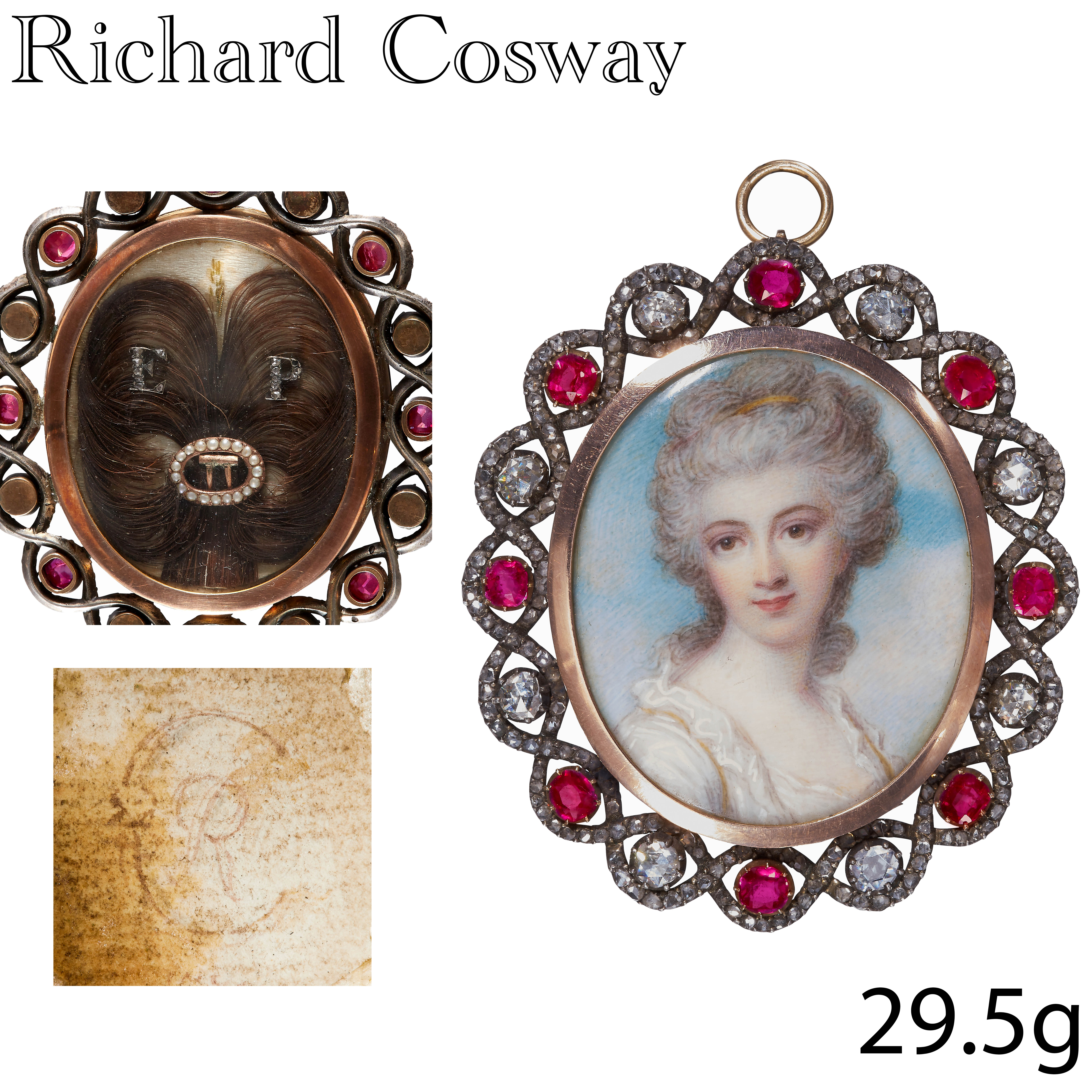 RICHARD COSWAY (1742-1821). MAGNIFICENT AND AMAZING RUBY AND DIAMOND FRAMED PORTRAIT MINIATURE