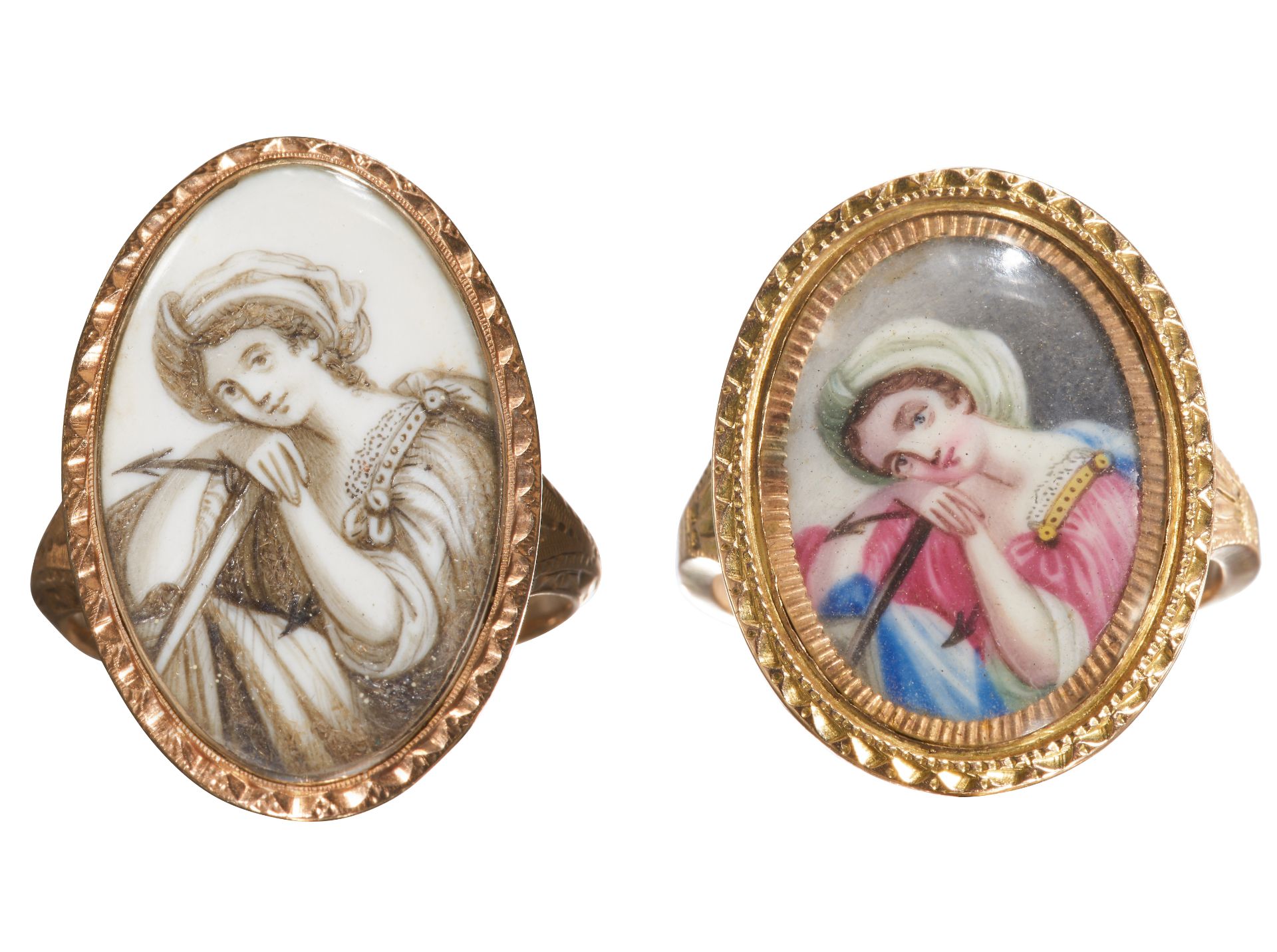 TWO RARE ANTIQUE GEORGIAN MINIATURE RINGS, SIR ROBERT PEEL. Circa 1800