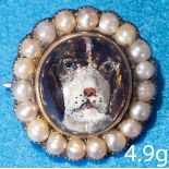 FINE ANTIQUE ESSEX CRYSTAL AND PEARL DOG BROOCH