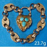 VICTORIAN GOLD BRACELET WITH A HEART SHAPED TURQUOISE PADLOCK