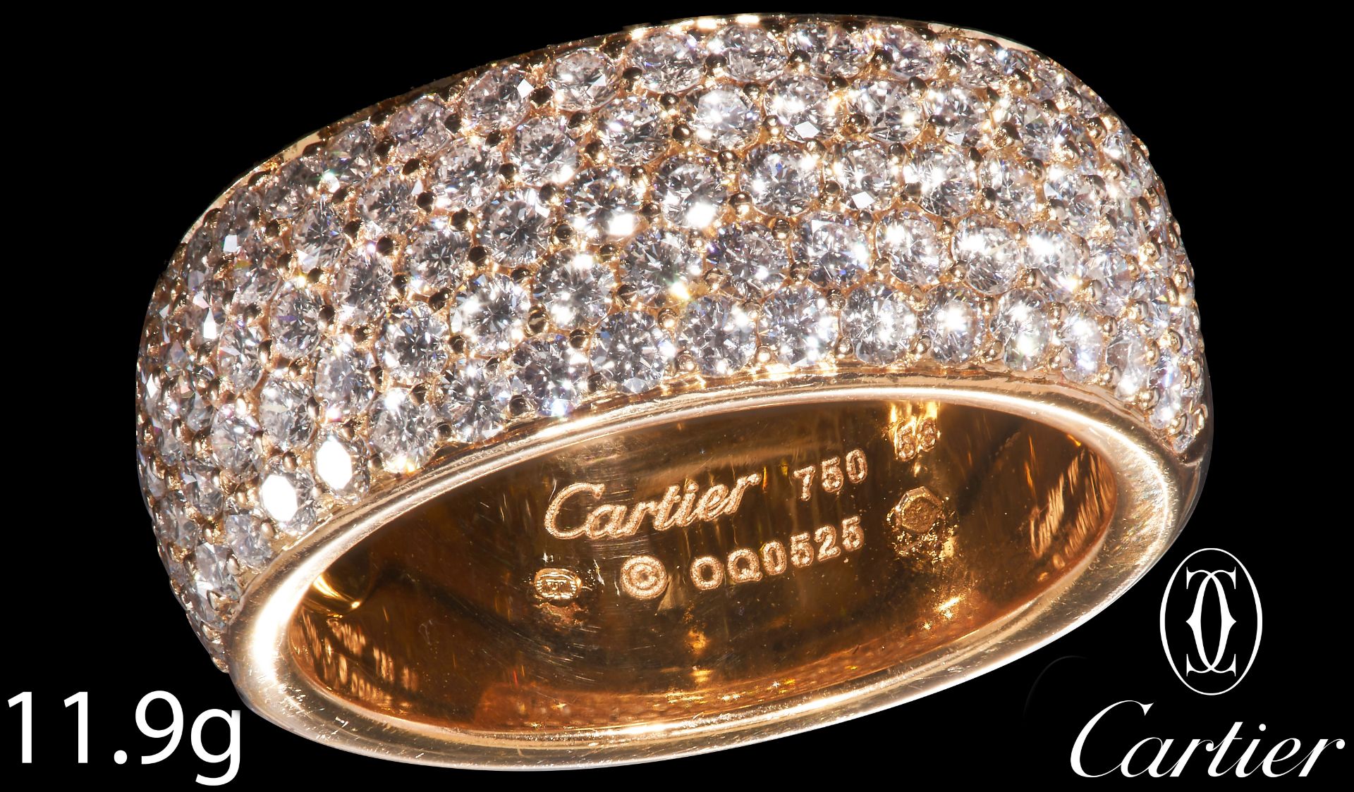 CARTIER, FINE 5-ROW PAVE DIAMOND RING