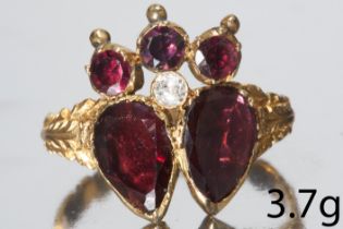 ANTIQUE GARNET AND DIAMOND DOUBLE HEART RING