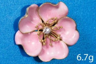 FINE ANTIQUE ENAMEL AND DIAMOND FLORAL BROOCH/PENDANT