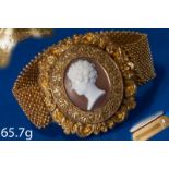 MAGNIFICENT GEORGIAN CAMEO MEMORIAL GOLD BRACELET