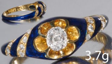 ANTIQUE VICTORIAN ENAMEL AND DIAMOND RING