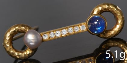 PRESUMABLY RUSSIAN, ATTRACTIVE SAPPHIRE PEARL AND DIAMOND BROOCH