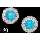 PAIR OF DIAMOND AND TURQUOISE SET EARRINGS