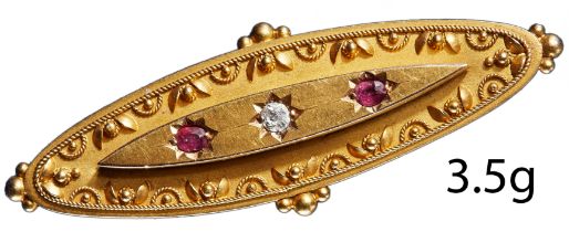 ANTIQUE VICTORIAN RUBY AND DIAMOND BROOCH