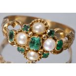 FINE ANTIQUE EMERALD AND PEARL CLUSTER RING