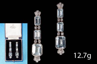 IMPRESSIVE EDWARDIAN PAIR OF DIAMOND AND AQUAMARINE EARRINGS