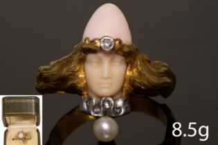 VERY FINE AND RARE ART-NOUVEAU CORAL AND PEARL RING