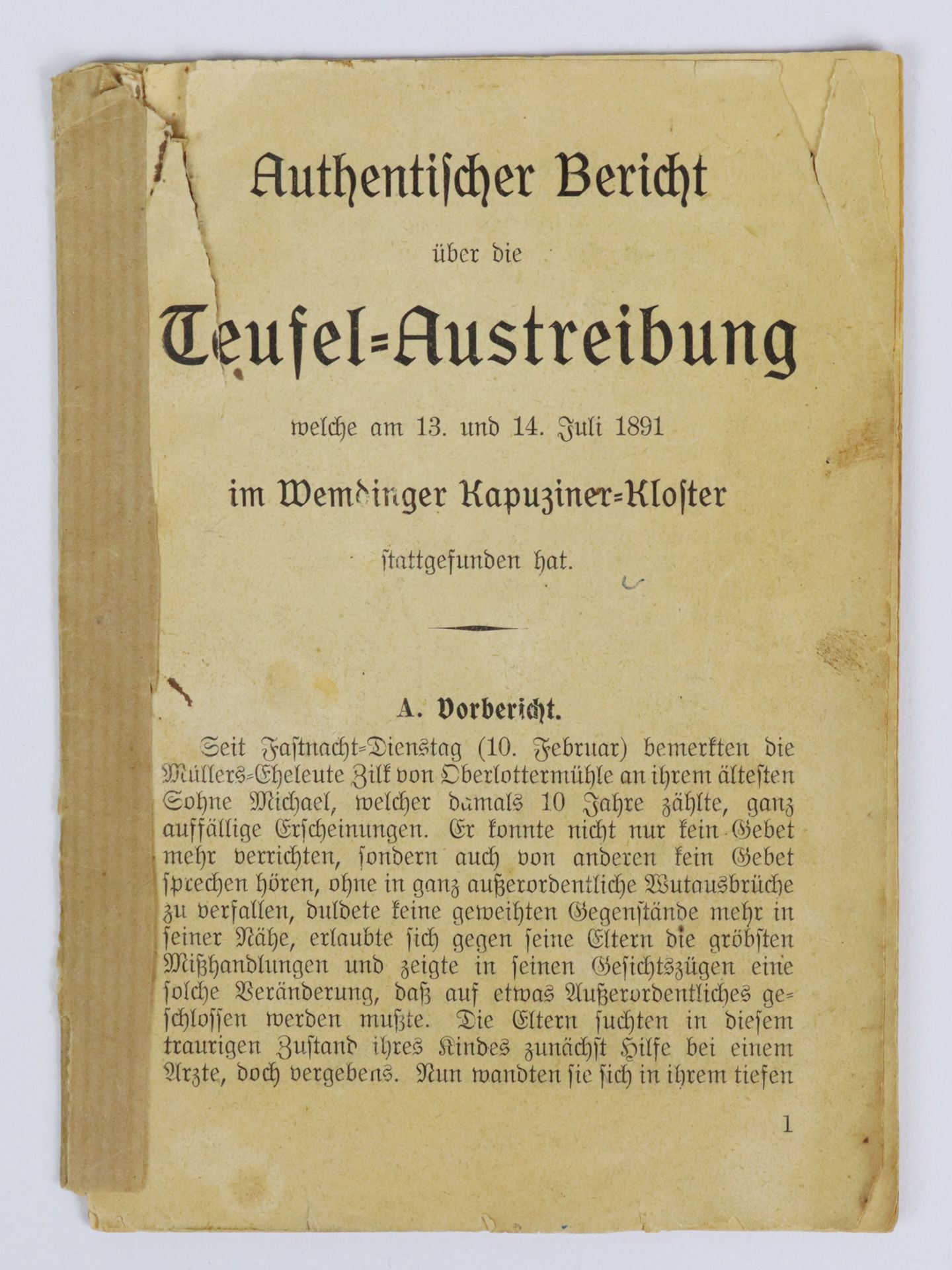 Bericht über Teufel- Austreibung - 1891