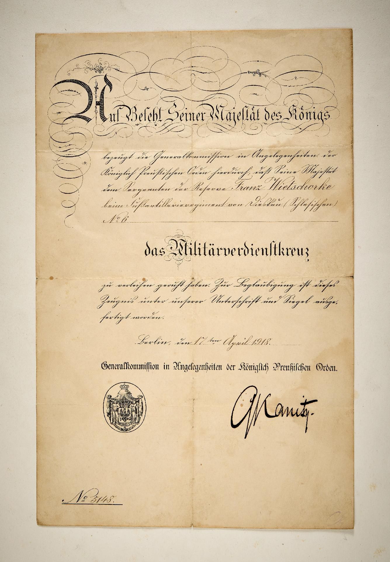 Preußen : Militärverdienstkreuz (Pour le Mérite für Unteroffiziere und Soldaten) verliehen an Se... - Bild 3 aus 3