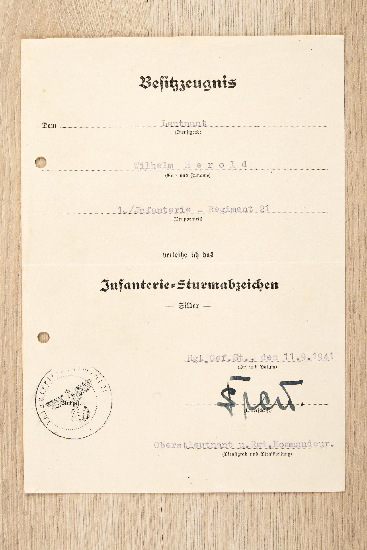 Ritterkreuz : Dokumentennachlass des Ritterkreuzträgers Hauptmanns Wilhelm Herold, Kommandeur I... - Bild 5 aus 20
